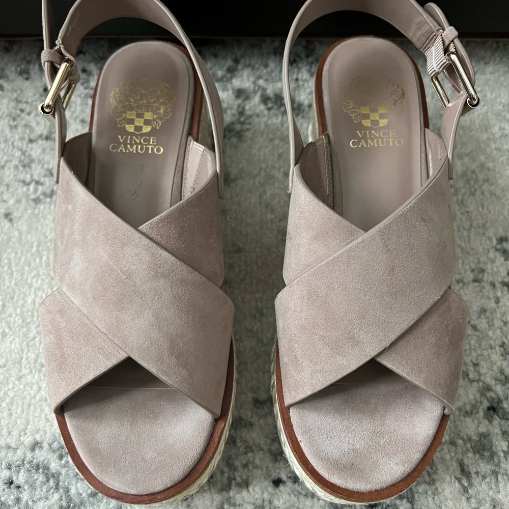 Vince Camuto Marietten Suede Espadrille Wedge Taupe Sandal